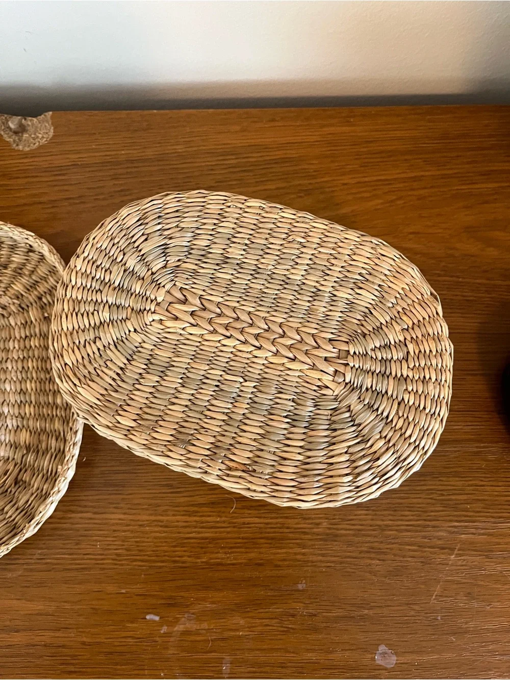 Woven Oval Lidded Storage Basket - Natural